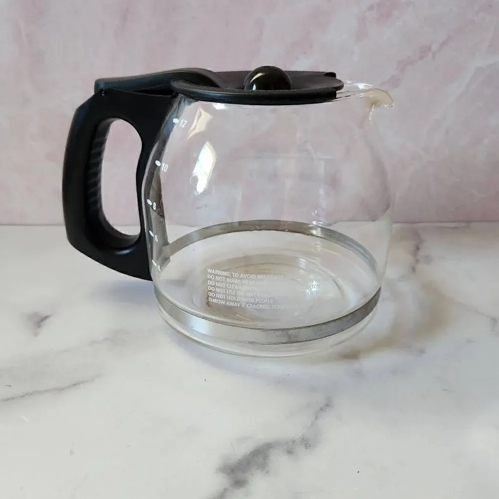 Glass coffee pot with black lid clear basic classic container handle